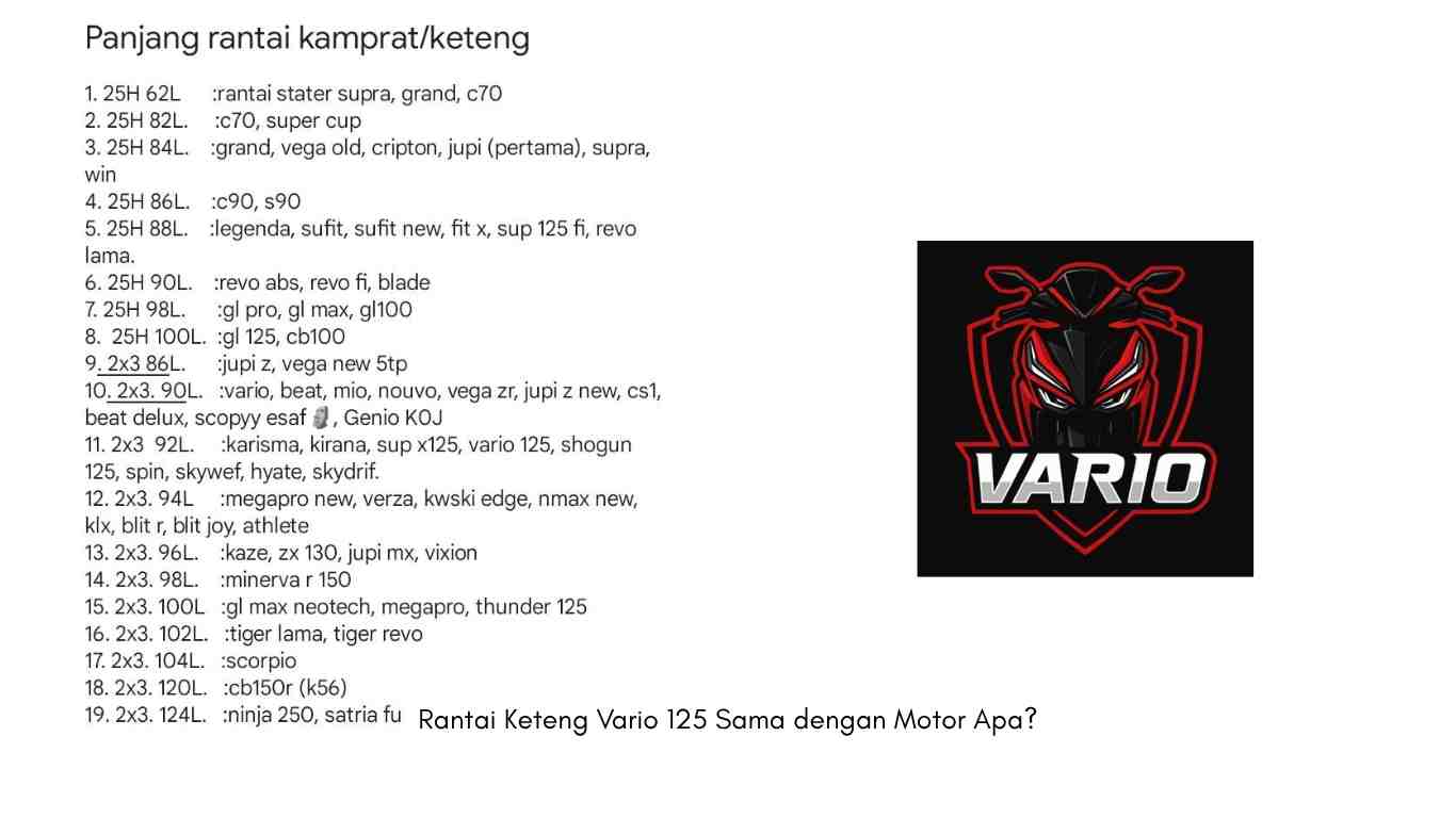 Rantai Keteng Vario 125 Sama dengan Motor Apa?